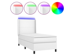 Cama Box Spring com Colchão e Led Couro Artificial Branco MAISON EXCLUSIVE (90x190 cm)