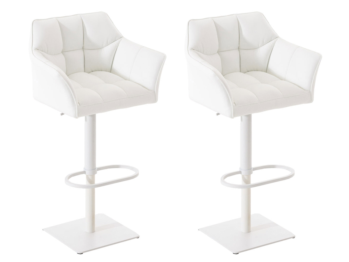 Conjunto de 2 bancos de bar Damaso em imitação de pele branco/branco CLP