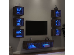 Vidaxl 8pcs Móveis Parede P/ Tv C/ Leds Deriv. Madeira Carvalho Fumado