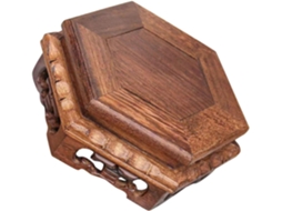 Base Hexagonal de Madeira Maciça Marrom Alipis para Bule Barro, Suporte Decorativo Rústico Exclusivo, Estável