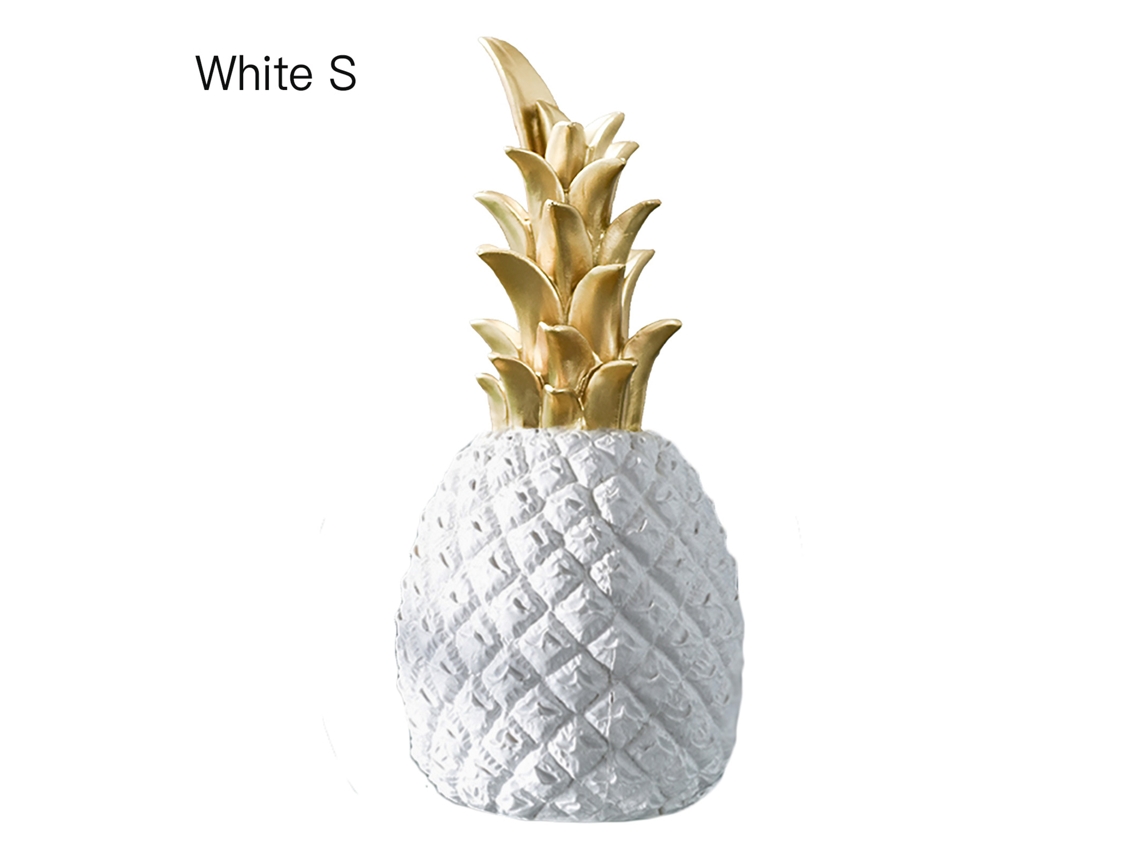 Ornamento de Abacaxi Dourado em Resina Branco S