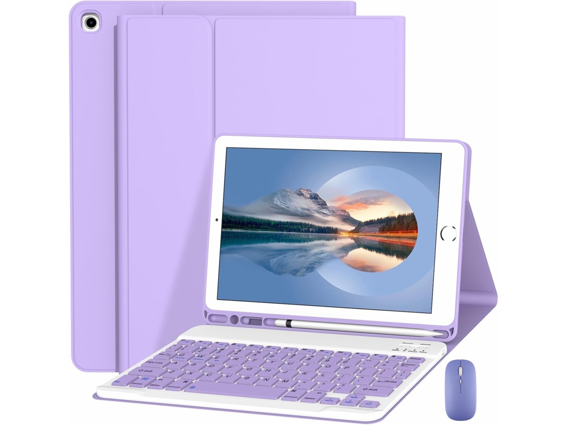 Capa Protetora Para Tablet Para Ipad Air4/air5 De 10,9 Polegadas, Capa Universal De Couro Roxo Claro + Capa Quadrada Roxa Clara, Teclado Bluetooth + M