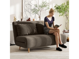 Sofá-camas, Cama De Convidados, Encosto Ajustável Em 3 Posições, Padrão Corda, Até 120 Kg, 141 X 90 X 81 Cm, Marrom Escuro
