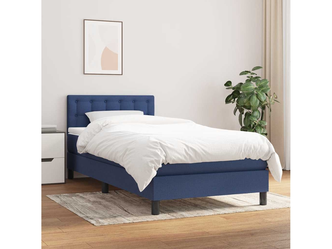 Vidaxl Cama Com Molas/colchão 80x200 Cm Tecido Azul