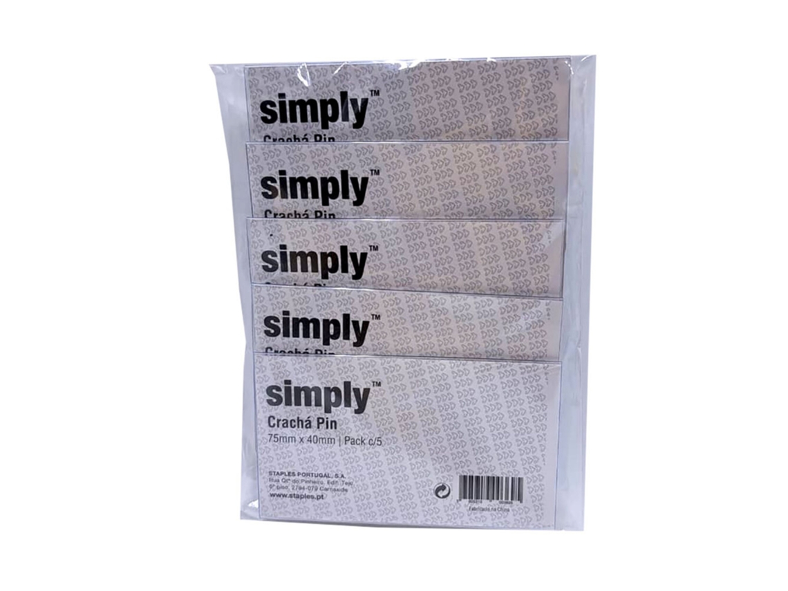 Crachá Com Alfinete SIMPLY 40 X 75 Mm, Pack 5 Unidades