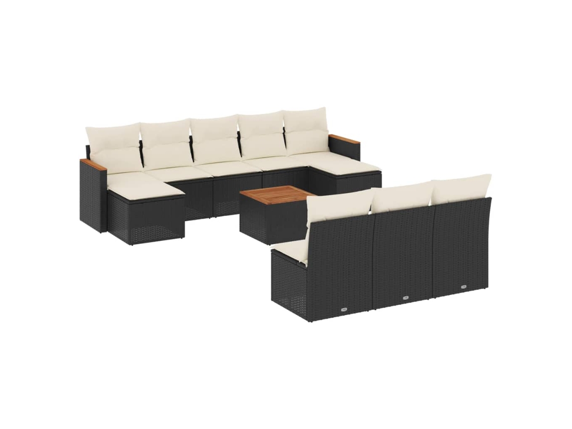Conjunto de 11 Sofás de Jardim com Almofadões Vime Pe Preto MAISON EXCLUSIVE
