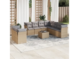 Vidaxl 10 Pcs Conjunto De Sofás P/ Jardim Com Almofadões Vime Pe Bege