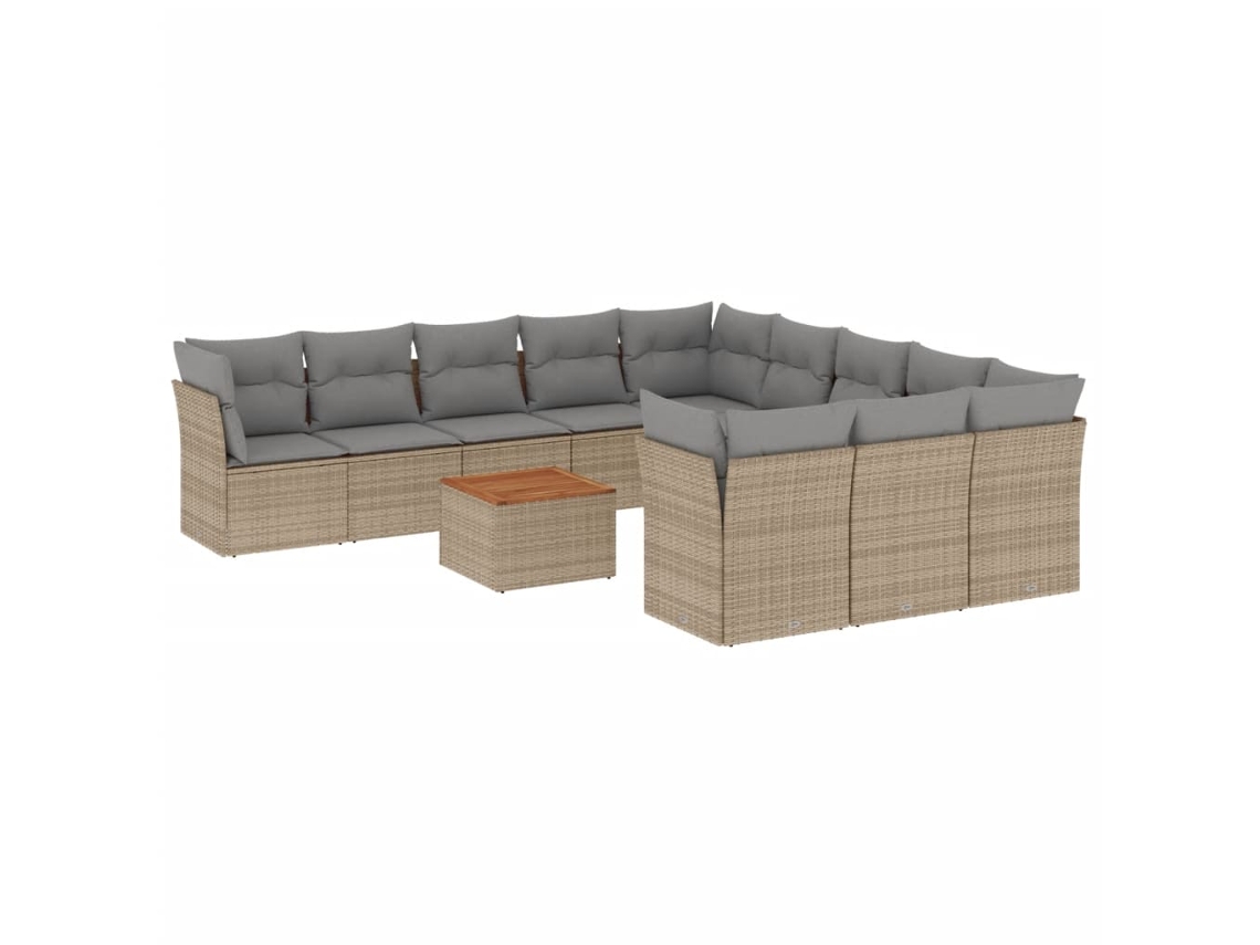 Conjunto de 12 Sofás para Jardim com Almofadões Vime Pe Bege MAISON EXCLUSIVE