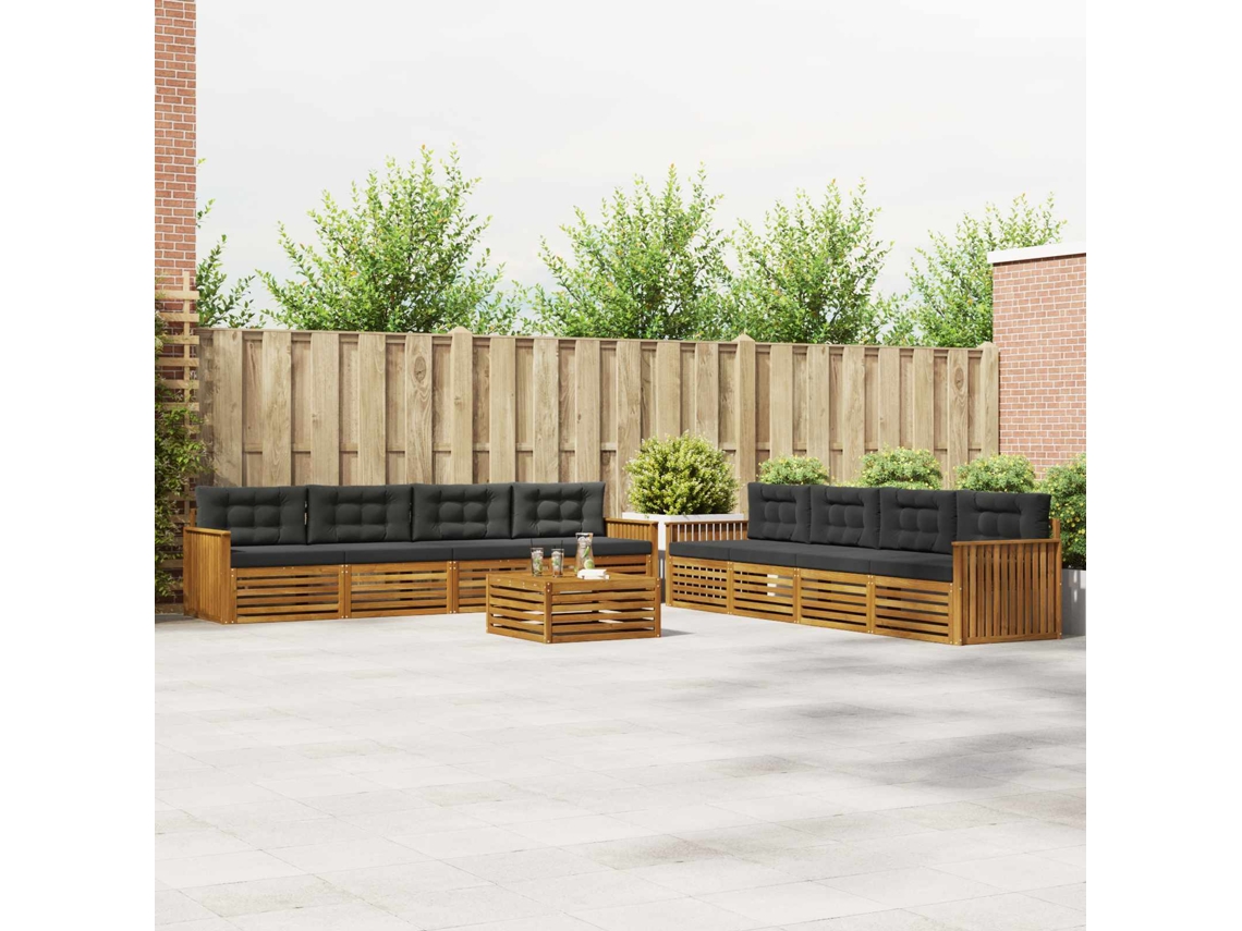 Vidaxl Conjunto De Sofás Para Exterior 9 Unid. Natural E Antracite