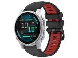 Bracelete Para Garmin Fenix 8 Amoled (43mm) - Silicone - Fivela De Aço - Duas Cores - Liberação Rápida Preto+vermelho