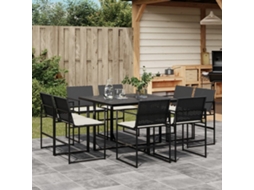 9 Pcs Conjunto De Jantar P/ Jardim C/ Almofadões Vime Pe Preto Dkd Home Decor