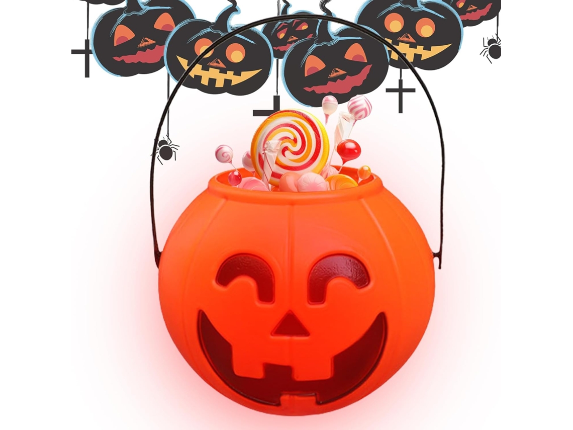 Balde De Doces Iluminado Em Formato Fofo Para Decoração De Halloween |