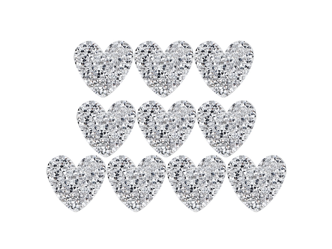 10 Apliques Strass Coração 4cm Prateados Para Roupas E Sapatos