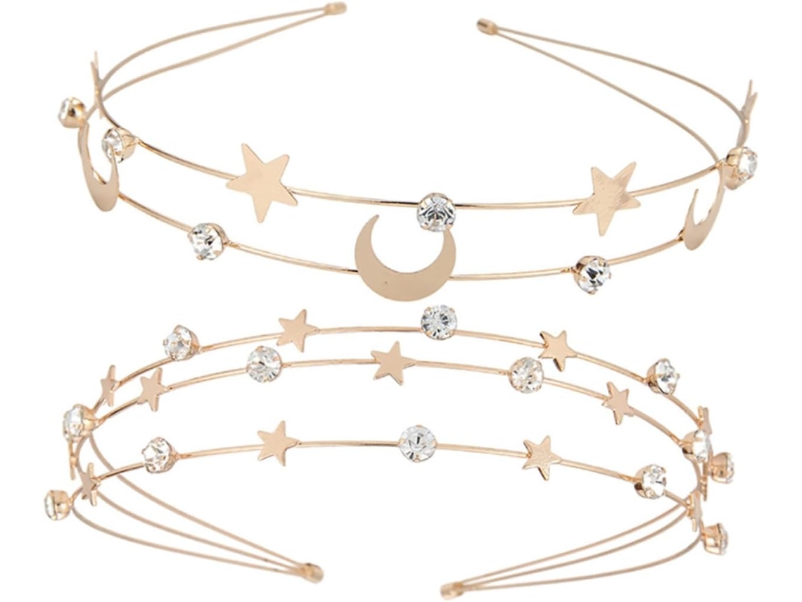Conjunto De 2 Tiaras Douradas Com Estrelas Para Mulheres, Acessórios De Cabelo Para Casamentos E Aniversários.