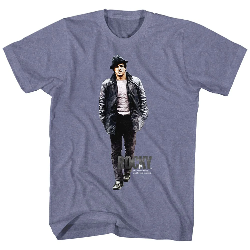 Unisex Adult T-shirt Rockinstone Rocky Movie Million-to-one Heather Vintage Blue Sizexxxl
