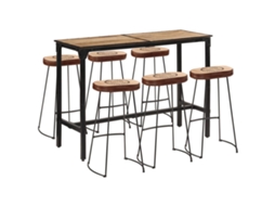 Vidaxl 7 Pcs Conj. De Bar Madeira De Mangueira Áspera Maciça E Metal