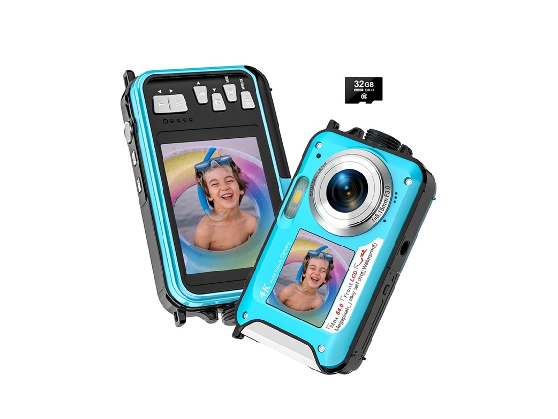 Câmera À Prova D'água 4k De 64mp Com Foco Automático, Submersível Até 4,8 Metros (azul)