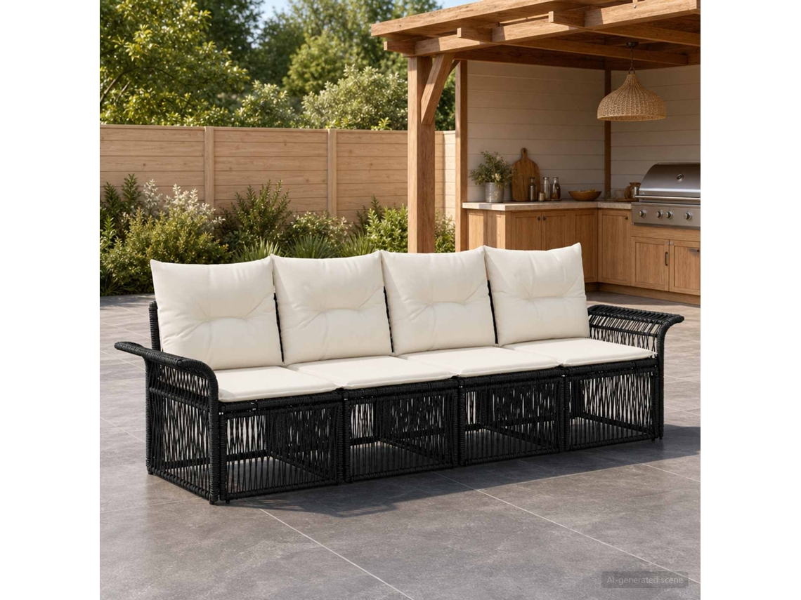 Vidaxl Conjunto De Sofá De Jardim 4 Pcs Preto Vime Pe