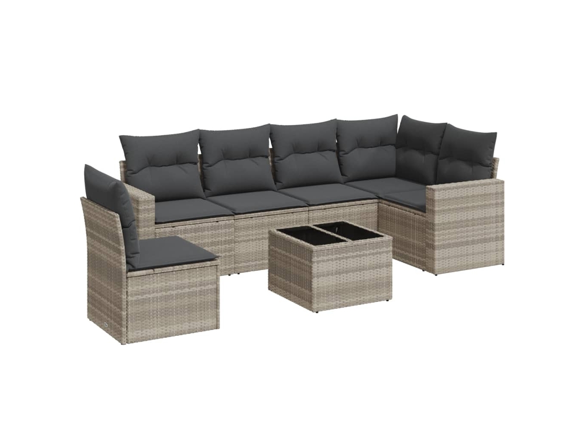 Conjunto de 7 Sofás Jardim com Almofadões Vime Pe Cinzento Claro MAISON EXCLUSIVE (7 pcs)