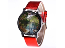 Reloj De Cuarzo Casual Unisex Con Correa De Cuero Pu Rojo Para Hombres Y Mujeres