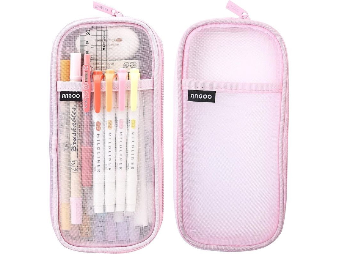 2026rebe estuche de Lápices Transparente Linjou Mesh, Estuche Con Cremallera, Capacidad Grande, Color Rosa