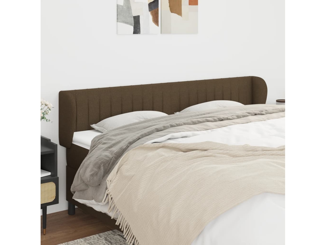 Vidaxl Cabeceira De Cama C/ Abas Tecido 203x23x78/88cm Castanho-escuro