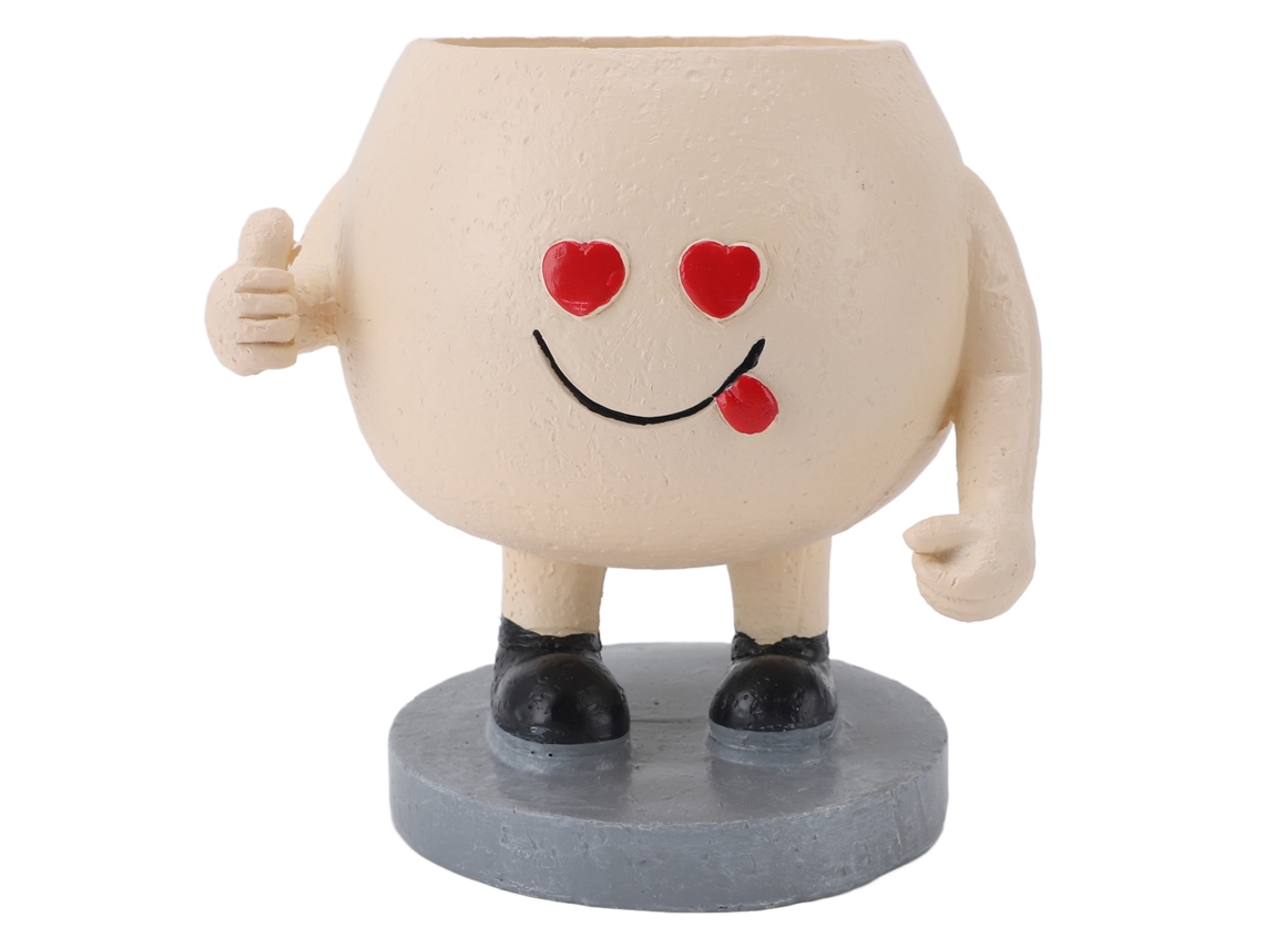 Vaso de Resina para Suculentas Cute com Figura Sorridente e Polegar Erguido | S/MARCA