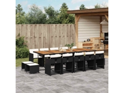 Vidaxl 15 Pcs Conjunto De Jantar P/jardim Com Almofadões Vime Pe Preto