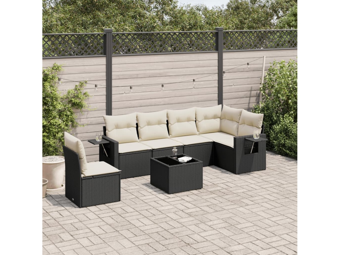 Vidaxl 7 Pcs Conjunto De Sofás P/ Jardim C/ Almofadões Vime Pe Preto
