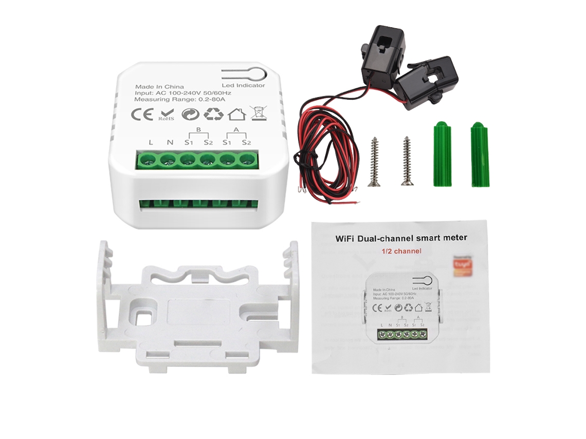 Medidor de Energia Primerox com 2 Clamps CT 80A, Monitor de Consumo Elétrico