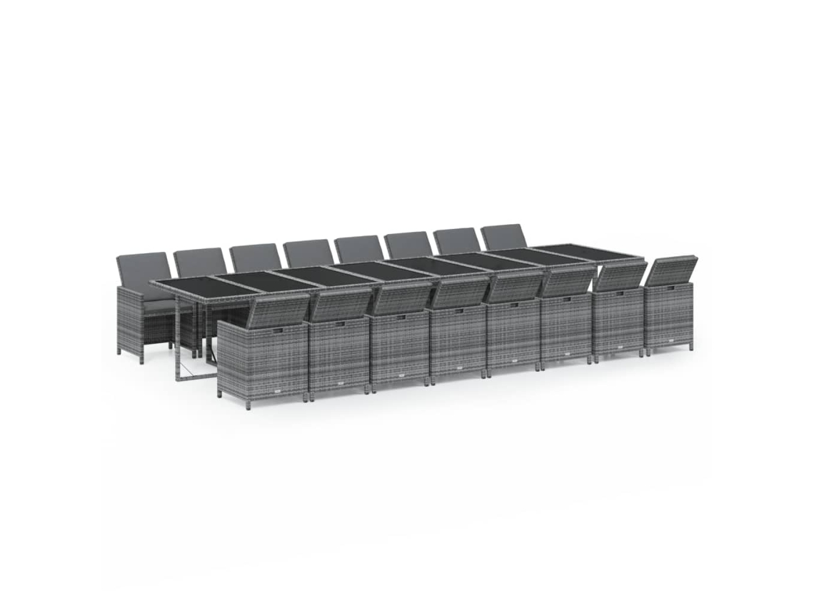 Maison Exclusive - 17 Pcs Conjunto De Jantar P/ Jardim C/ Almofadões Vime Pe Cinza