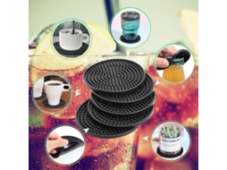 Conjunto De 10 Porta, Copos Pretos De Silicone Espesso(0, 5 Cm), Redondos, Para Canecas E Outras Bebidas. Design Antiderrapante Elevado. Ideais Café