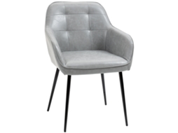 Cadeira De Jantar Estilo Industrial Com Encosto, Cadeira Moderna Para Sala De Estar Em Couro Sintético E Metal Preto, 61x58x84 Cm, Cinza