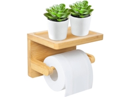 Suporte para Papel Higiênico, Suporte para Papel Higiênico Sem Furos, Suporte com Prateleira, Madeira para Banheiro, Vaso Sanitário BRILVIBERA