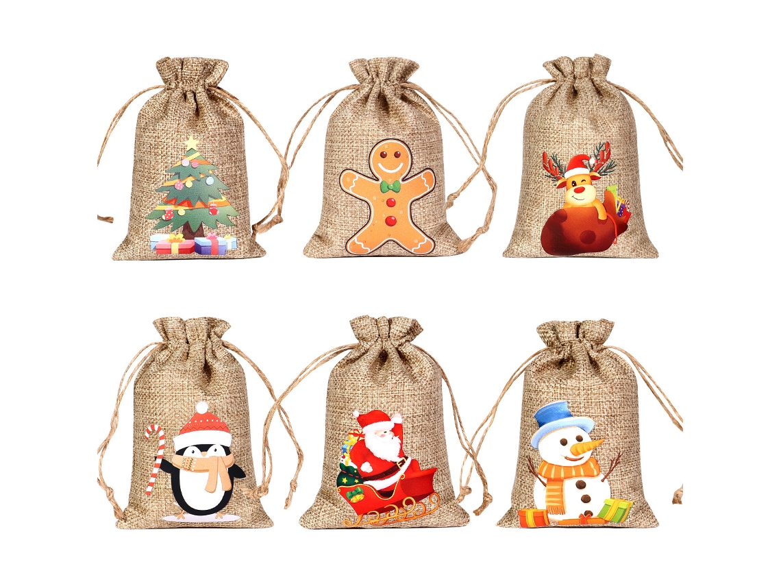 (l) Pacote Com 12 Sacolas De Juta Para O Natal Com Cordão
