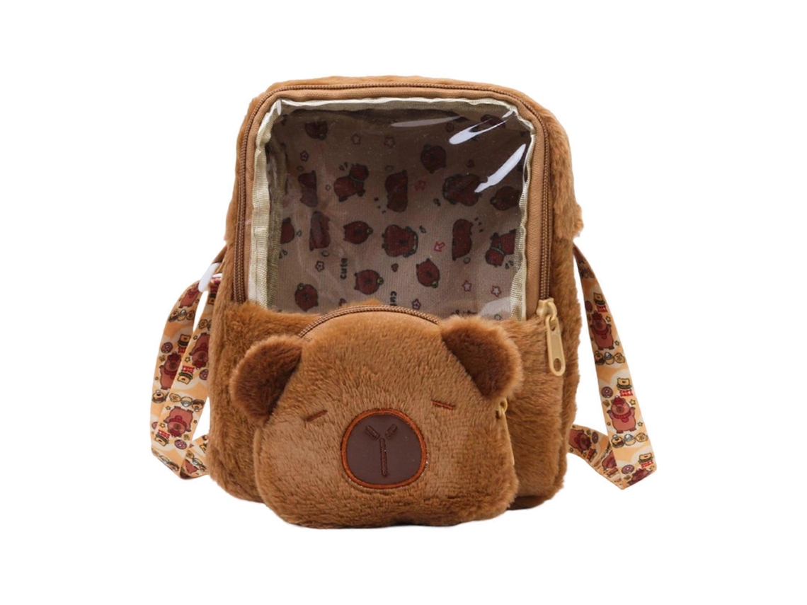 Mochila De Pelúcia Em Formato De Capivara, Macia E Confortável, Com Compartimentos Funcionais Para Uso Diário.