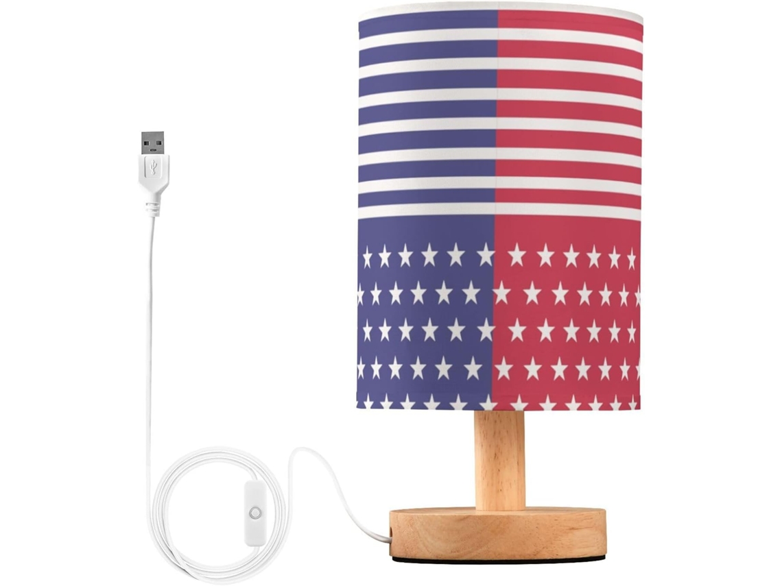Abajur Frodotgv com estampa da bandeira americana, estrelas e listas, base cilíndrica para mesa, ideal para meninas.