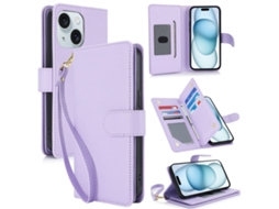 Capa Carteira De Couro Para Iphone 15 Plus - Com Rfid - Para Vários Cartões