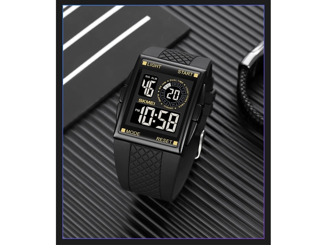 Lurelia Relógio Digital Desportivo, Modelo Led50, Movimento De Quartzo, Visor Digital, Cronógrafo, Cronómetro, Alarme, Data/calendário, 12/24h, Preto