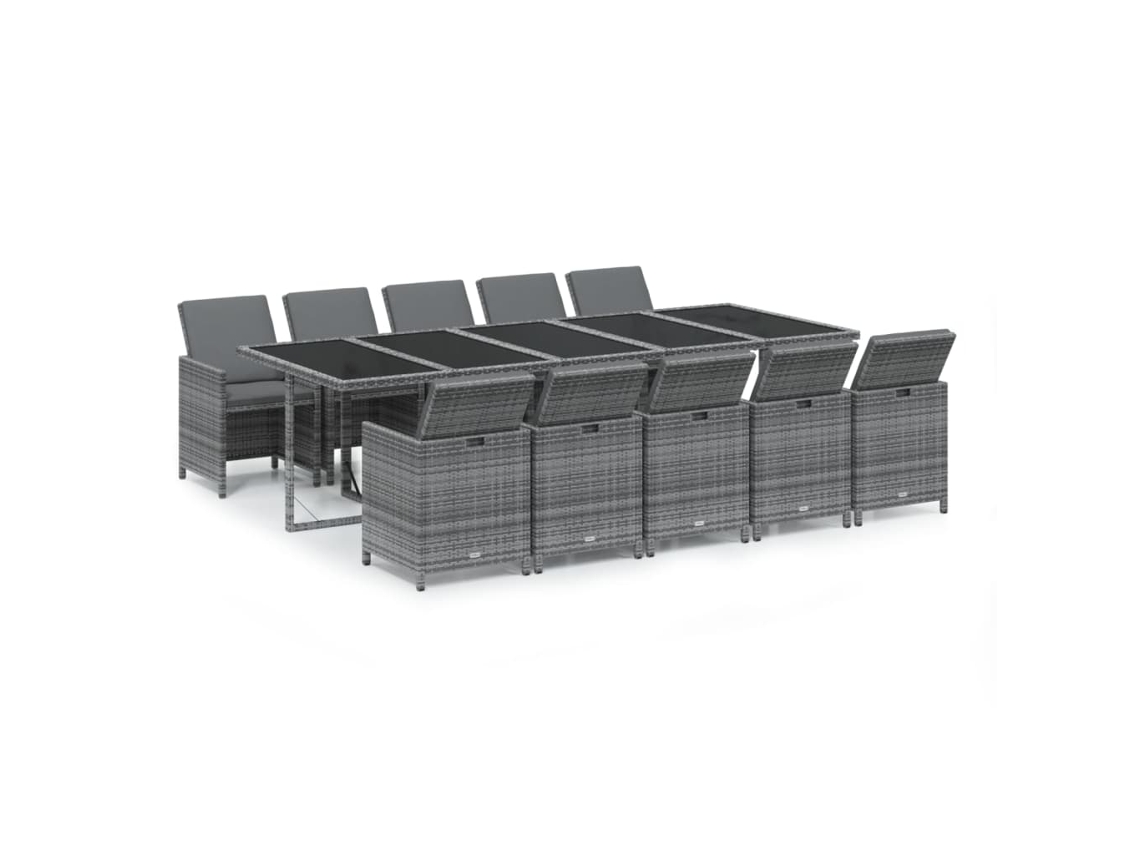 Conjunto de 11 Jantar para Jardim com Almofadões Vime Pe Cinzento MAISON EXCLUSIVE