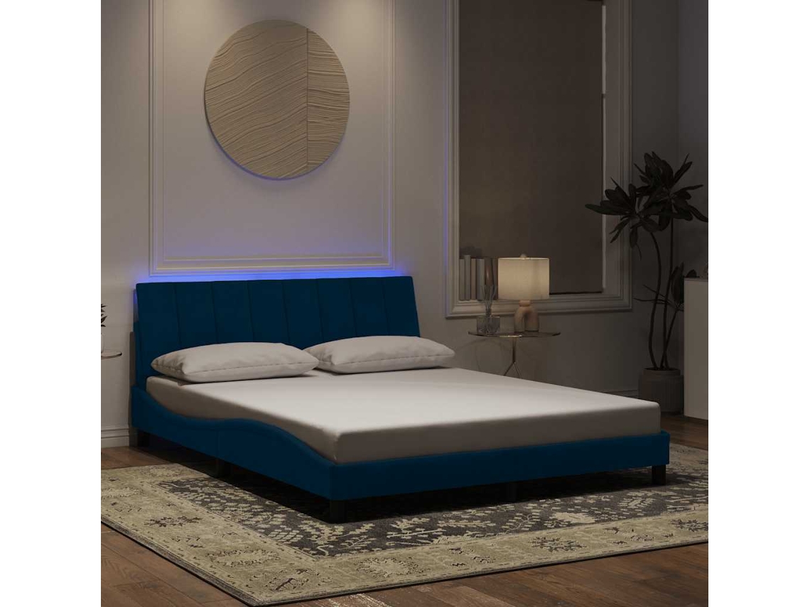 Vidaxl Estrutura De Cama Com Led Sem Colchão Hanko 160x200 Cm Veludo Azul