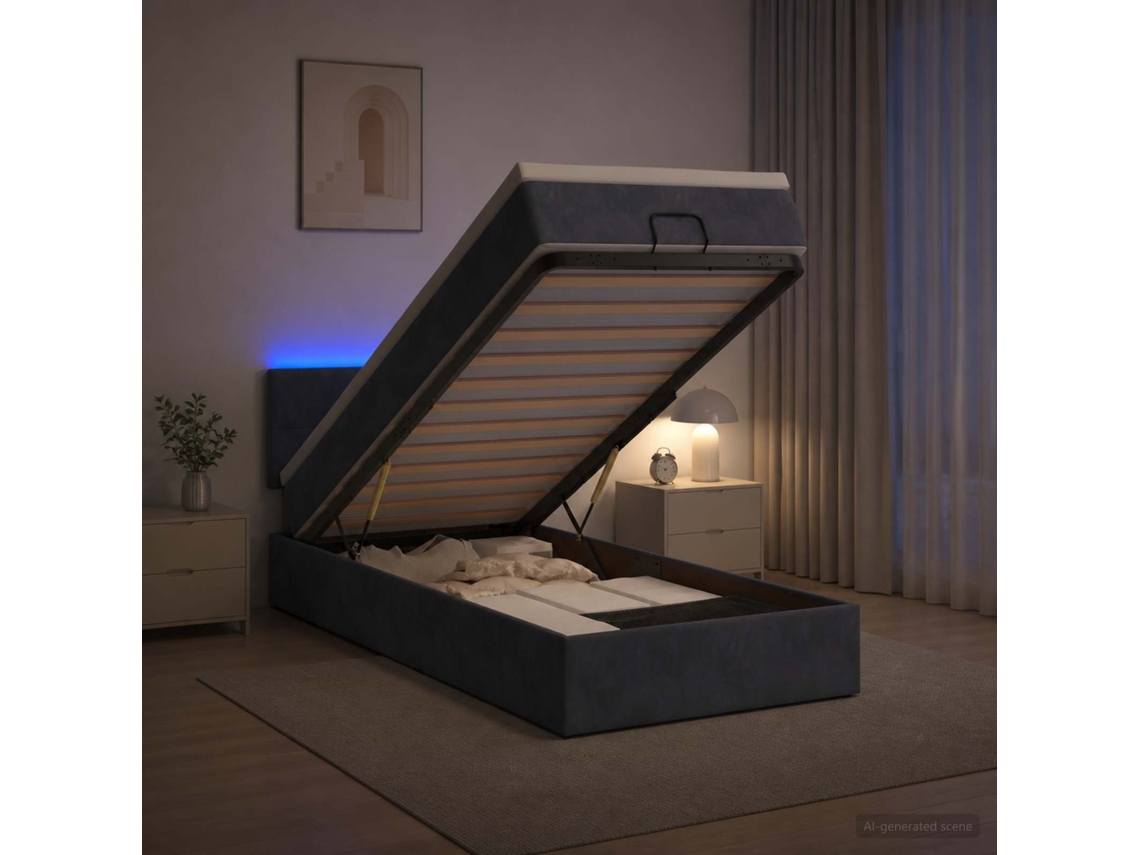 Vidaxl Cama Ottoman Com Colchão E Led Cinzento-escuro 100 X 200 Cm