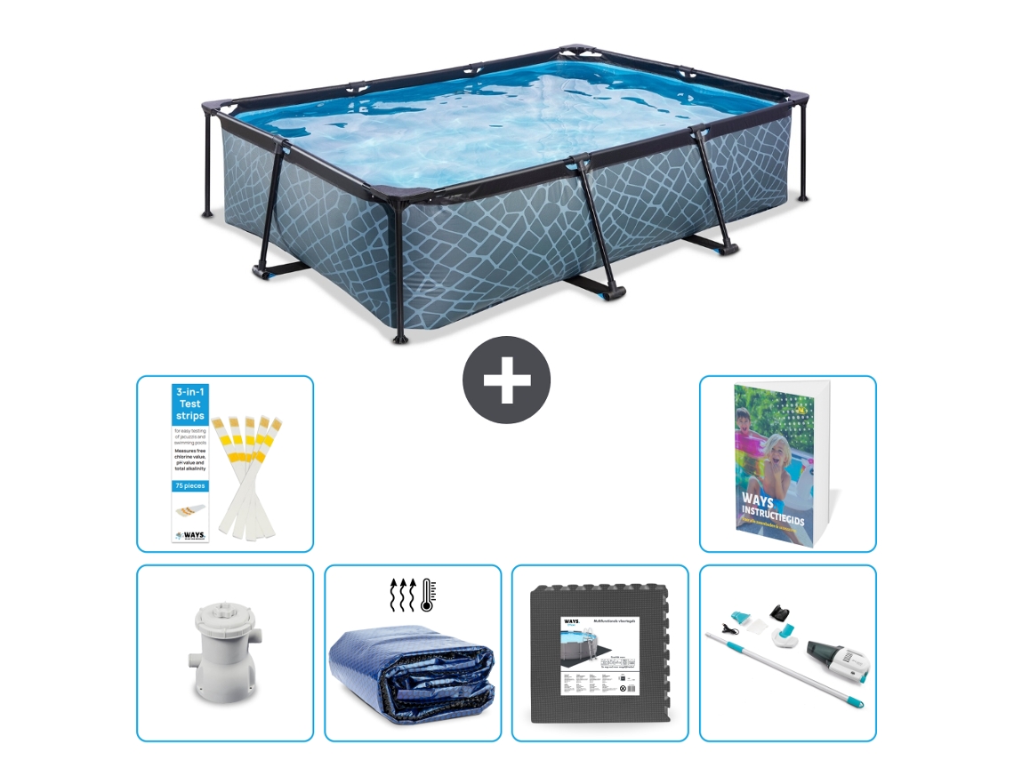 Piscina Exit Retangular Efeito Pedra 300x200x65 Cm 5 peças EXIT TOYS