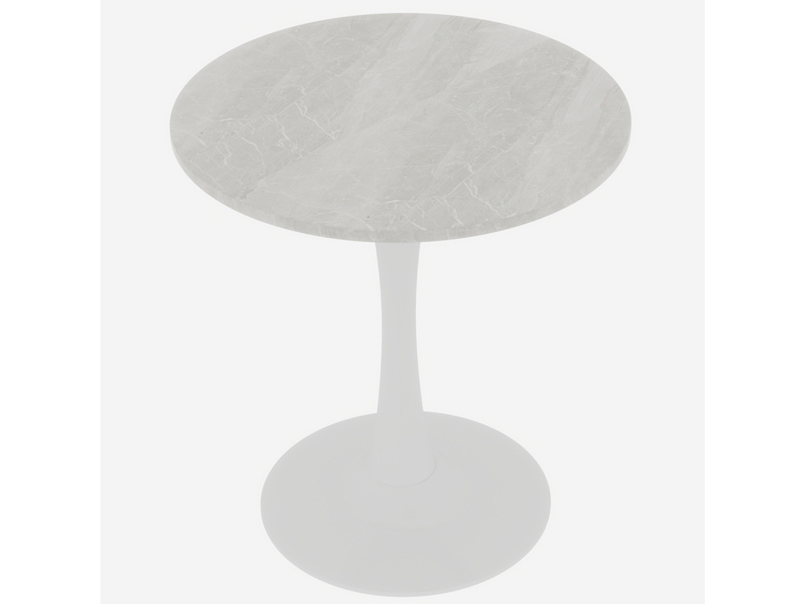 Mesa Redonda 27,6'' Com Tampo Em Mdf Efeito Mármore Branco E Pés Em Ferro, Branca