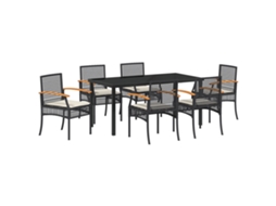 Conjunto 7 De Jantar De Jardim Com Almofadas Vidaxl Preto Vime Poliéster