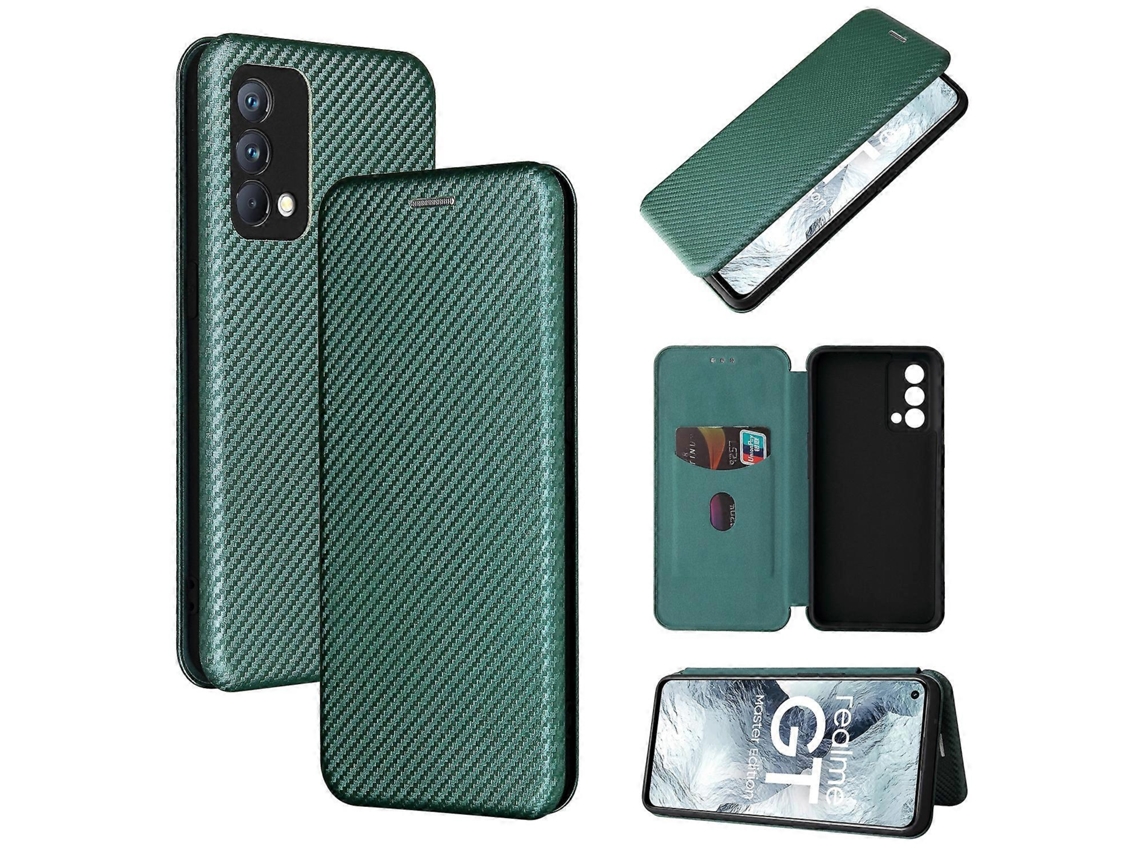 Capa De Tpu Pc Couro Pu Com Textura De Fibra De Carbono Horizontal Flip Com Slot Para Cartão Para Oppo Realme Gt Master