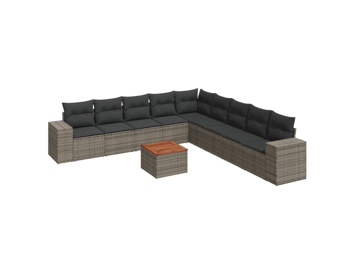 Conjunto de 10 Sofás de Jardim com Almofadões Vime Pe Cinzento MAISON EXCLUSIVE