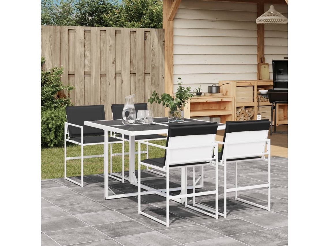 Vidaxl 5 Pcs Conj. De Jantar P/ Jardim C/ Almofadões Textilene Branco