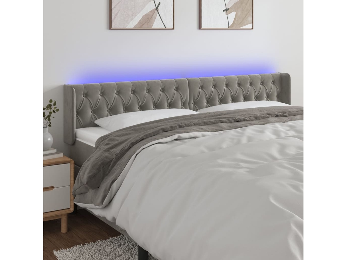 Vidaxl Cabeceira Cama C/ Luzes Led Veludo 203x16x78/88 Cm Cinza-claro