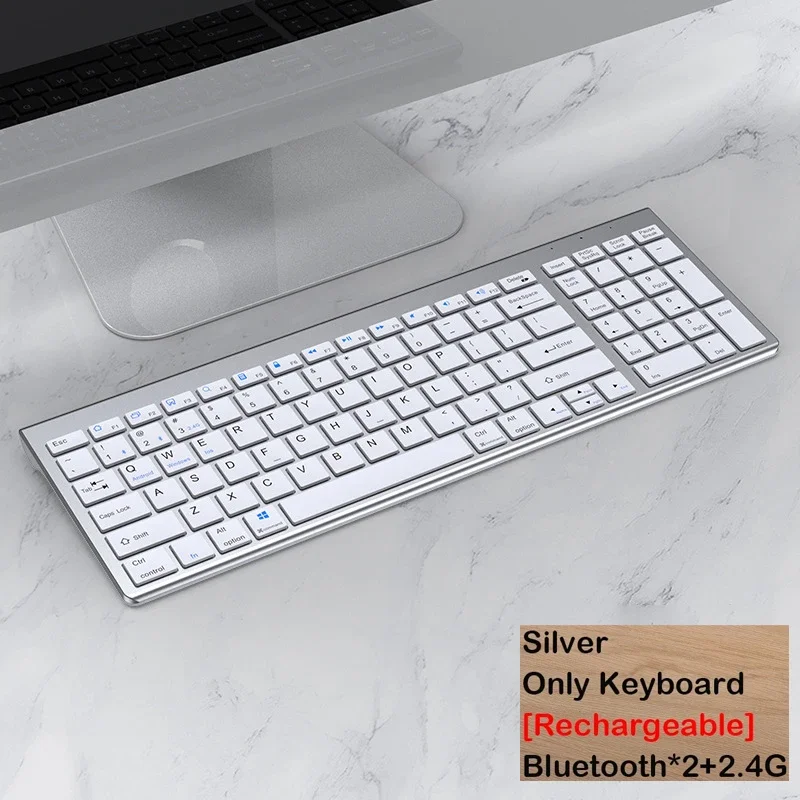 Teclado Bluetooth 5.0 e 2.4g para Pc, Android, Ios e Windows. MDUG (francês e Inglês, Apenas na Cor Prata)